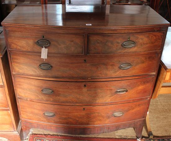Regency mahogany bow-fronted chest, fitted 2 short & 3 long drawers